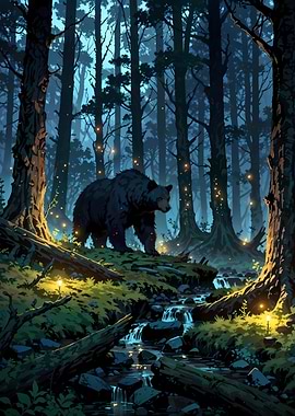 Bear in a magical forest