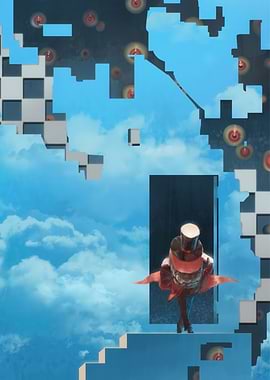 Surreal Character in Abstract Sky Landscape