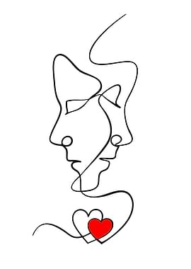 Abstract Couple Faces with Heart