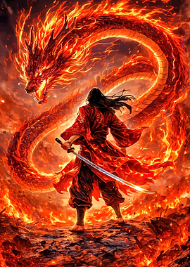 Warrior Facing Fiery Dragon
