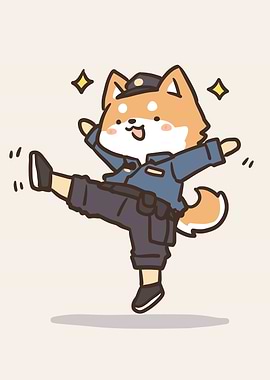 Cute Shiba Inu Police Officer Dancing
