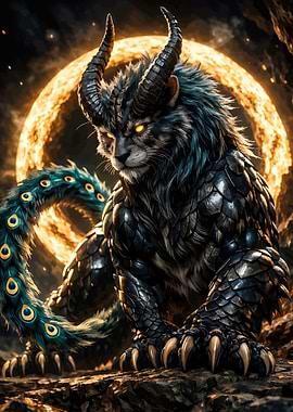 Mythical Beast with Peacock Tail