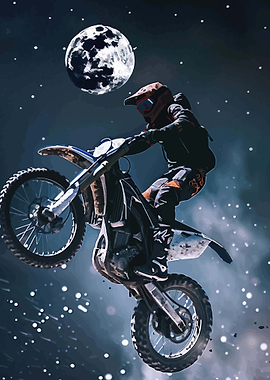 Motocross Rider Jumps Under the Moon