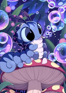 Cute Blue Caterpillar Blowing Bubbles
