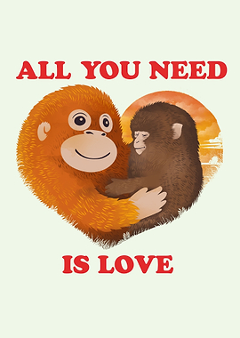 Monkeys Hugging in a Heart Shape