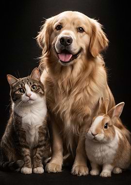 Dog, Cat, and Rabbit Portrait