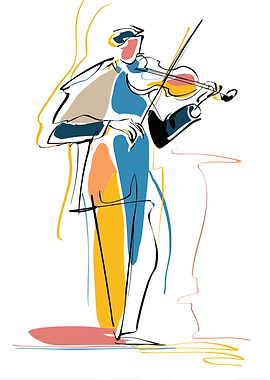 Abstract Violinist Line Art