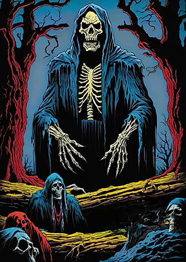 Grim Reaper and Skeletons in a Dark Forest