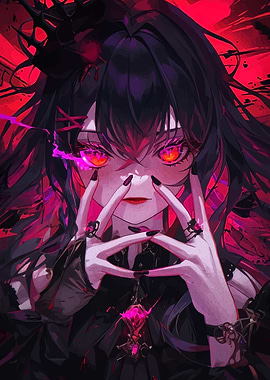 Gothic Anime Girl with Fiery Eyes