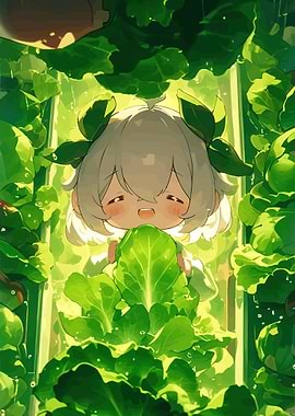 Cute Anime Character in a Lush Garden