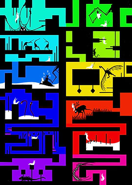 Abstract Creatures in Colorful Maze