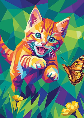 Kitten Chasing a Butterfly