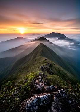 Mountain Ridge Sunrise with Fog