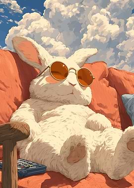 Relaxed Rabbit on Couch with Sunglasses