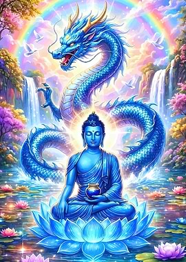 Buddha and Dragon with Rainbow