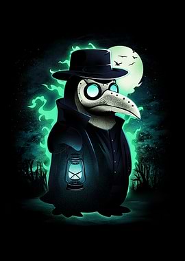 Plague Doctor Penguin with Lantern