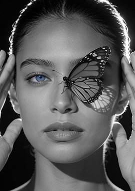 Monarch Butterfly on Woman's Face