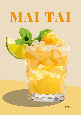 Low Poly Mai Tai Cocktail Illustration