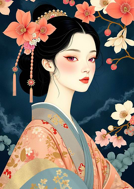 Elegant Asian Woman with Flowers