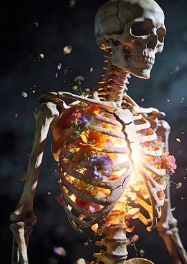 Skeleton with Flowers and Light
