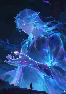 Mystical Blue Being and Tiny Figure