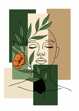 Abstract Woman with Floral Elements