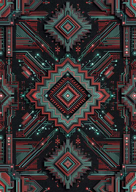 Geometric Digital Art with Tribal Patterns