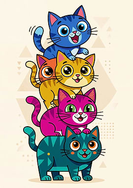 Stack of Cute Cartoon Cats
