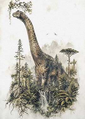 Dinosaur in a Lush Forest Landscape