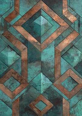 Art Deco Geometric Copper and Teal Pattern