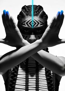 Warrior with Blue Energy and Face Paint