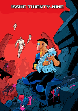 Invincible Holding a Baby Amidst Ruins