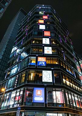 Modern Japanese Building at Night