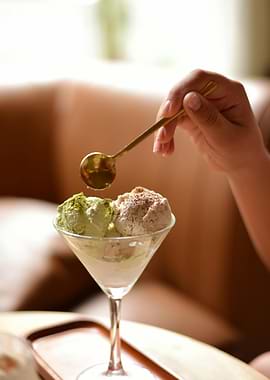 Ice Cream Sundae with Matcha and Cocoa Flavors