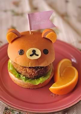 Cute Bear Burger with Orange Slice