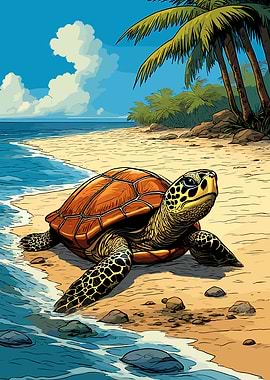 Sea Turtle on a Tropical Beach