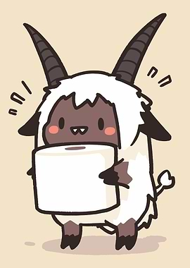 Cute Goat Holding Toilet Paper