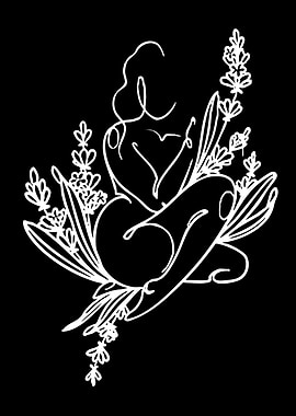 Woman and Lavender Line Art