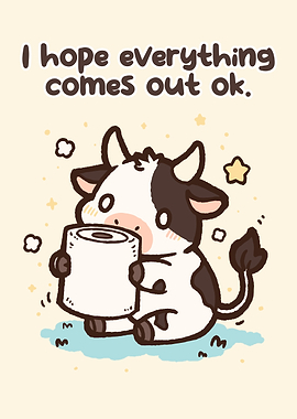 Cute Cow Holding Toilet Paper
