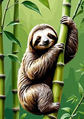 Sloth hanging on bamboo