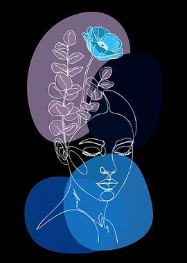Abstract Woman with Blue Flower