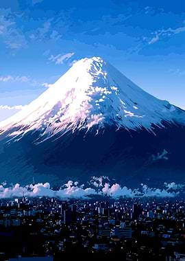 Majestic Mount Fuji Over Cityscape