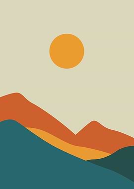 Minimalist Mountain Landscape with Sun