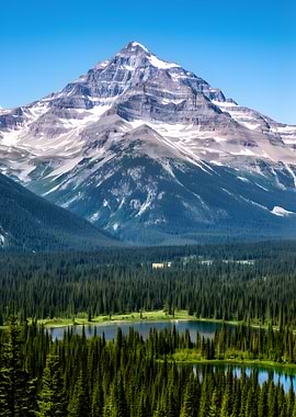 Majestic Mountain Overlooking Forest Lake