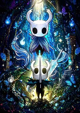 Hollow Knight Characters in Stained Glass Forest