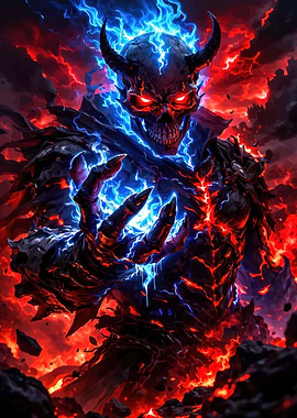 Demonic Skeleton with Blue and Red Energy