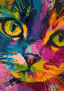 Vibrant Abstract Cat Portrait
