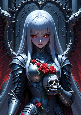 Gothic Anime Warrior with Skull and Roses