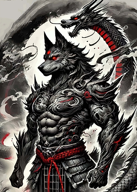 Warrior Wolf and Dragon