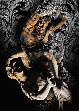 Mythological Sculpture with Floral Overlay